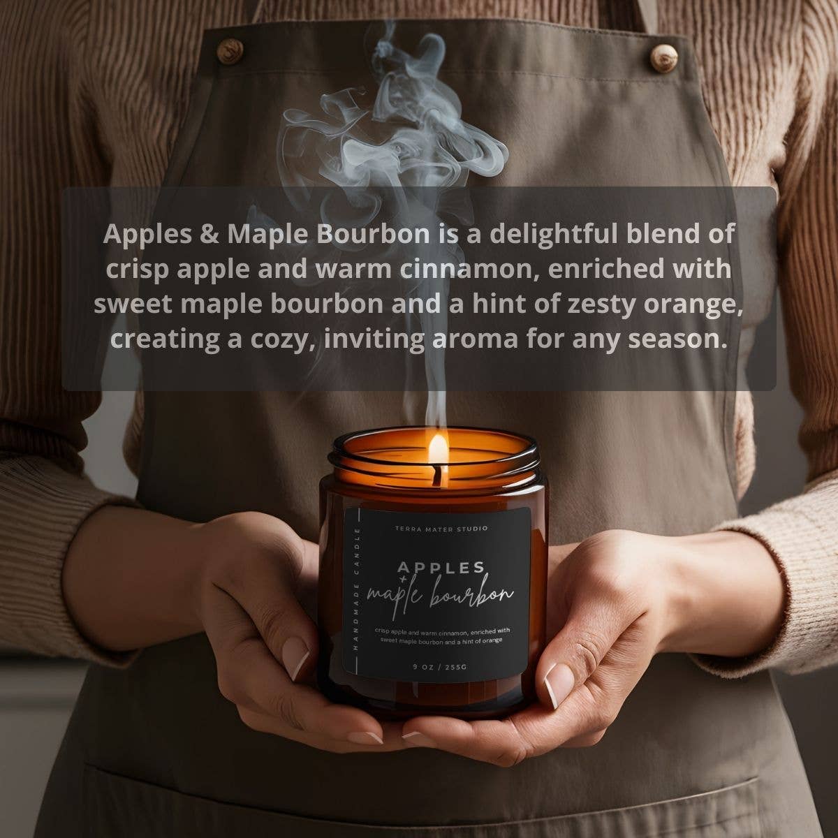 Terra Mater Studio LLC - Apples & Maple Bourbon All-Natural Candle | 50+ Hour Burn